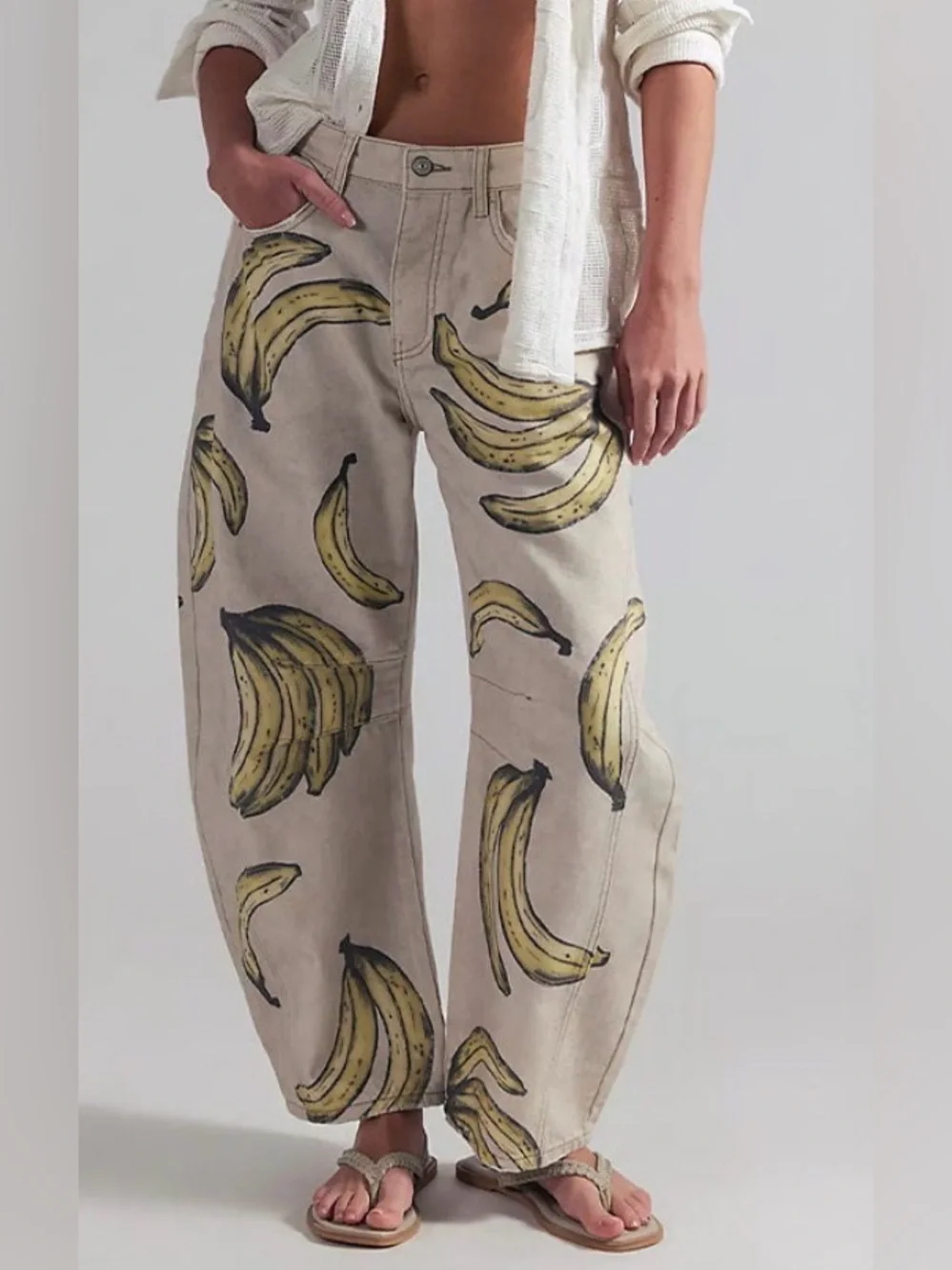 Free People We the Free Good Luck Printed Barrel Jeans